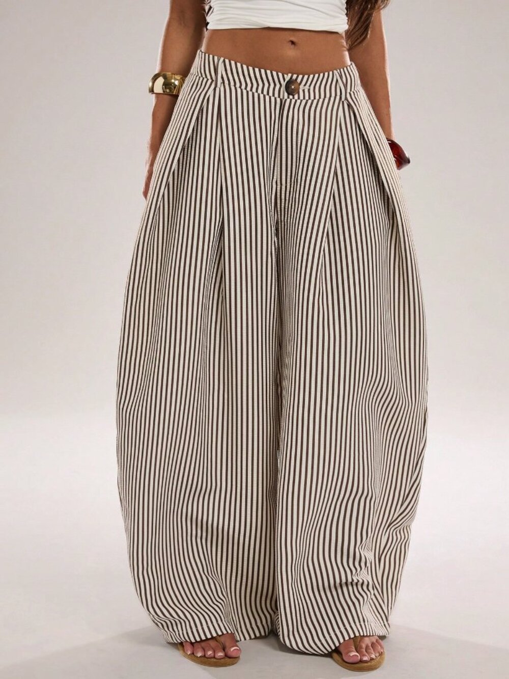 Apricot Casual Women's Checkered Striped Loose Long Curved Pants